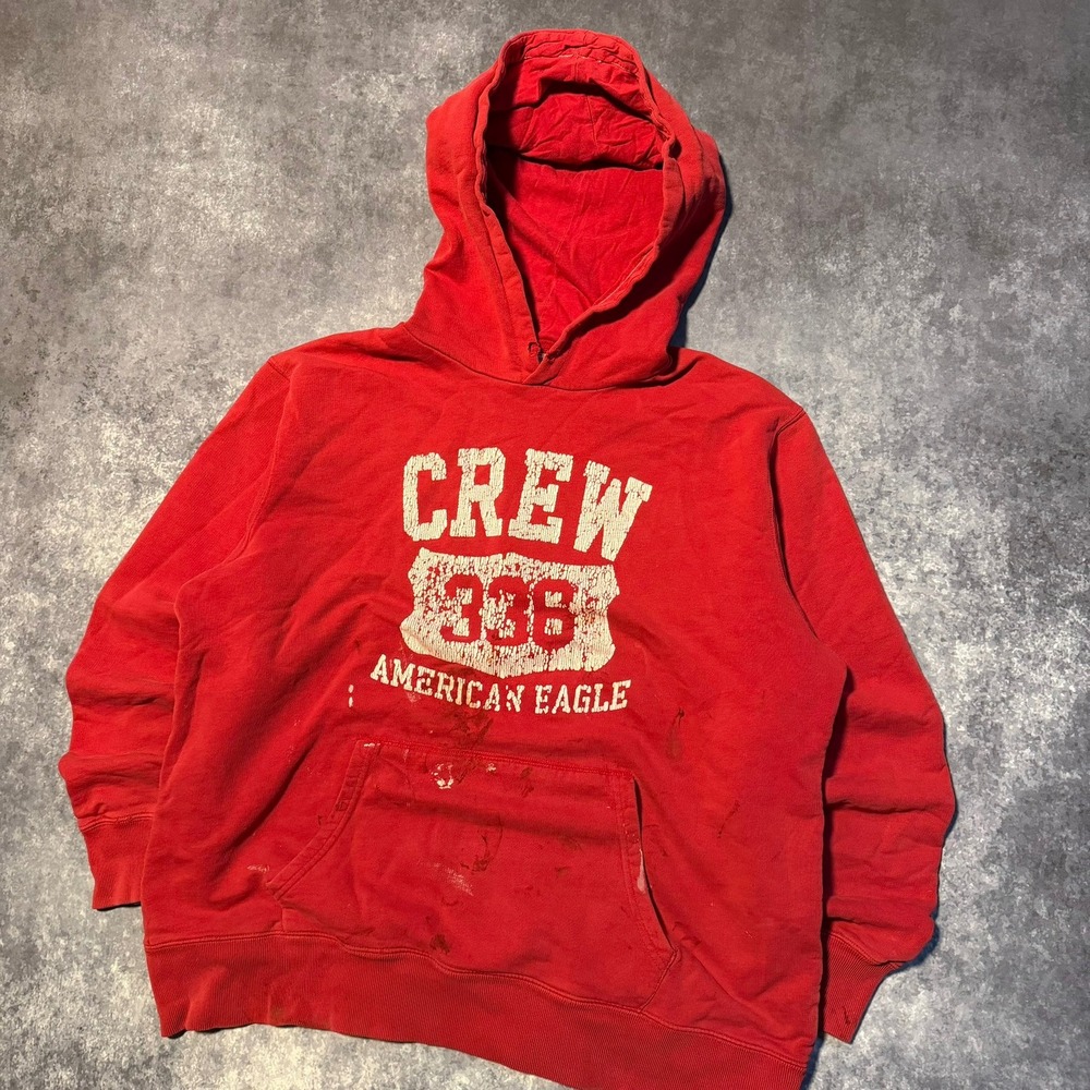 Y2K 2000s American Eagle Outfitters Red Crew 306 Graphic Hoodie Sweatshirt Men
